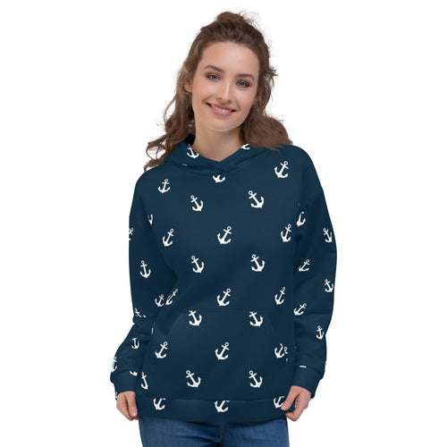 Dark Blue Nautical Anchors Unisex Hoodie, Boating Hoodie, Boat Gift