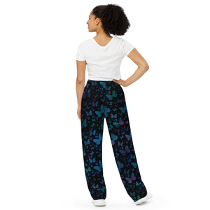 Blue Butterflies All-over print unisex wide-leg pants