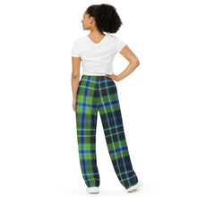 Load image into Gallery viewer, Green and Blue Plaid All-over print unisex wide-leg pants