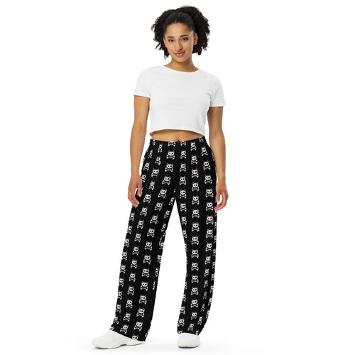 Pirate Cat Skull and Crossbones All-over print unisex wide-leg pants