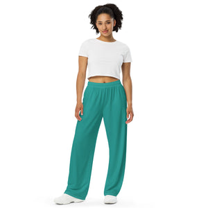 Margarita Teal unisex wide-leg pants, Aqua Blue Unisex Pants