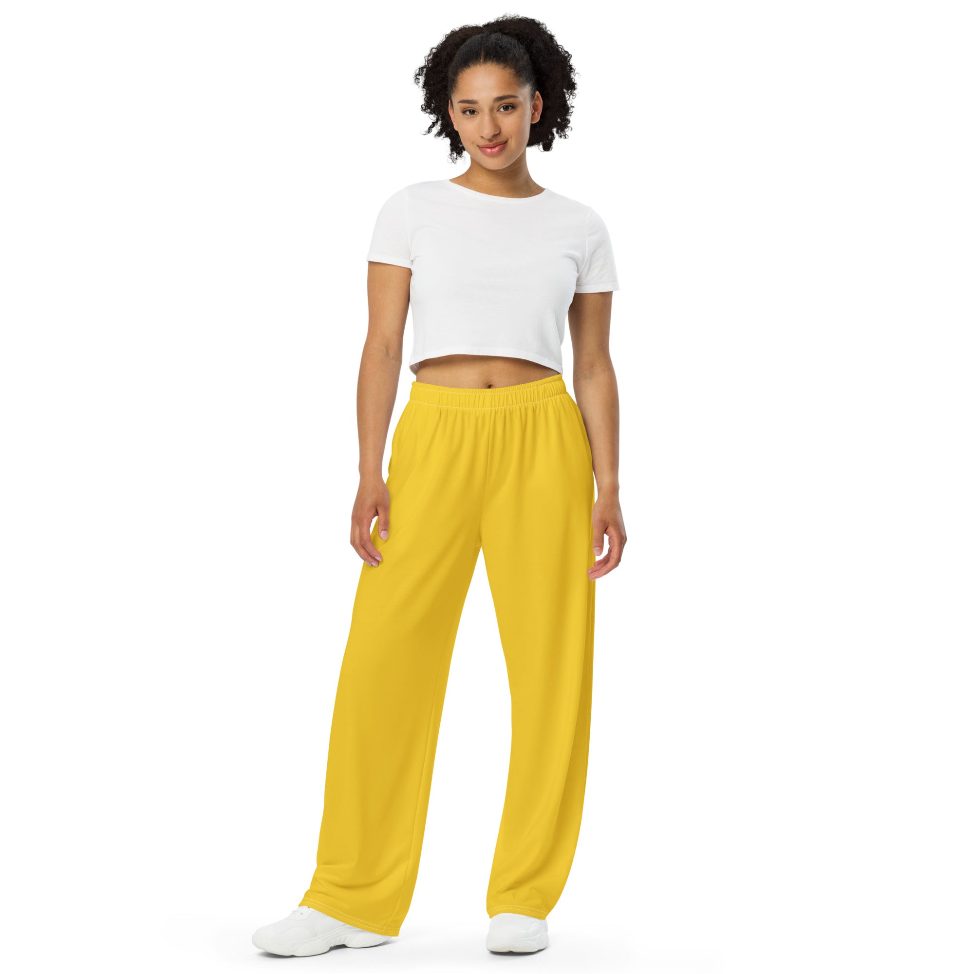 Warm Yellow Unisex Wide-leg Pants, Summer Pants, Yellow