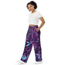 Load image into Gallery viewer, Purple Sea Floral All-over print unisex wide-leg pants