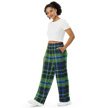 Load image into Gallery viewer, Green and Blue Plaid All-over print unisex wide-leg pants