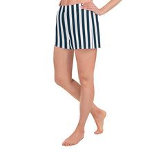 Load image into Gallery viewer, Blue and White Nautical Stripes Women&#39;s Athletic Short Shorts