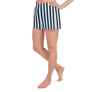 Blue and White Nautical Stripes Women's Athletic Short Shorts