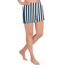 Load image into Gallery viewer, Blue and White Nautical Stripes Women&#39;s Athletic Short Shorts