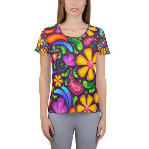 Colorful Floral Design All-Over Print Women's Athletic T-shirt