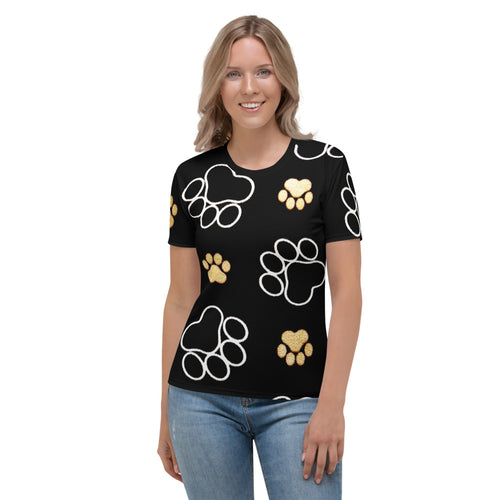 All Over Paw Print Design Women's T-shirt, Dog Paw Prints, Dog Mom T-Shirt