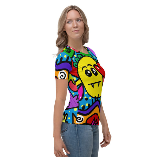 Cartoon Art Women's All Over Print T-shirt, Women's Abstract Art Design Shirt
