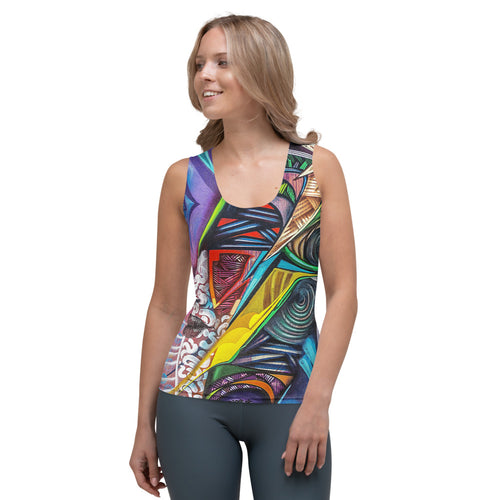 Colorful Abstract All Over Print Tank Top, Mosaic Design Shirt