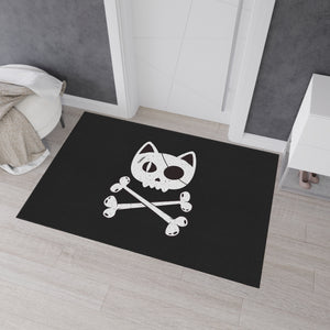 Black Heavy Duty Floor Mat  featuring Pirate Cat Skull and Crossbones, Pirate Flag Deck Mat