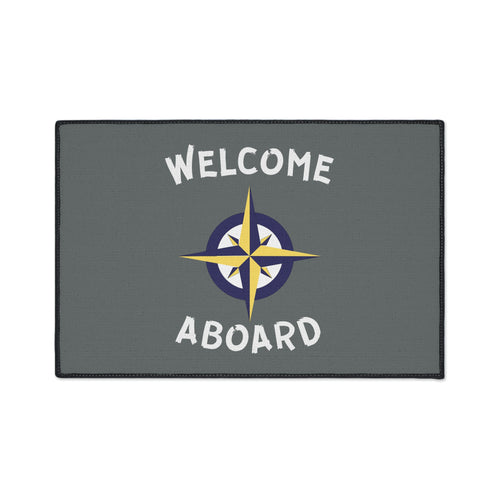 Welcome Aboard Heavy Duty Floor Mat with Nautical Compass Design