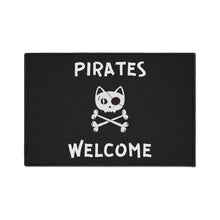 Load image into Gallery viewer, Black Heavy Duty Floor Mat, Pirate Cat Skull and Crossbones Flag Door Mat