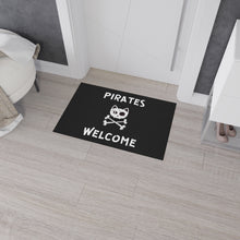 Load image into Gallery viewer, Black Heavy Duty Floor Mat, Pirate Cat Skull and Crossbones Flag Door Mat