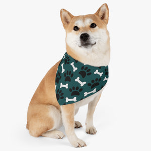 Smoke Green with paw prints and bones Pet Bandana Collar, Dark Green Dog Bandana