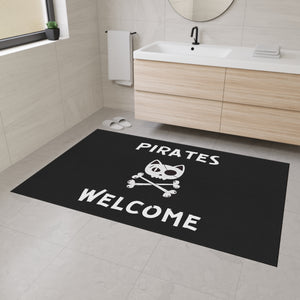 Black Heavy Duty Floor Mat, Pirate Cat Skull and Crossbones Flag Door Mat