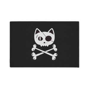 Black Heavy Duty Floor Mat  featuring Pirate Cat Skull and Crossbones, Pirate Flag Deck Mat