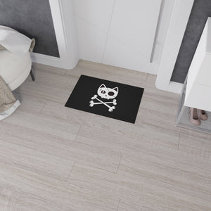 Black Heavy Duty Floor Mat  featuring Pirate Cat Skull and Crossbones, Pirate Flag Deck Mat