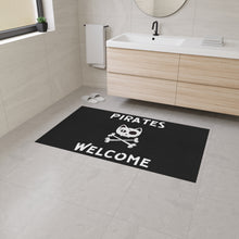 Load image into Gallery viewer, Black Heavy Duty Floor Mat, Pirate Cat Skull and Crossbones Flag Door Mat