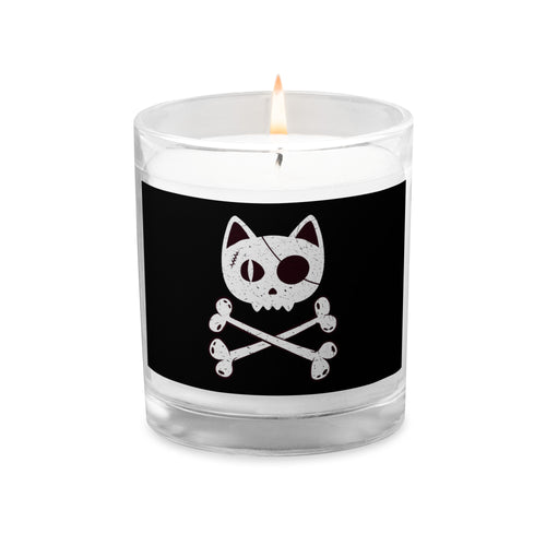 Pirate Cat Skull and Crossbones Glass jar candle