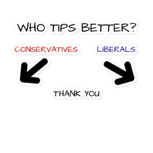 Load image into Gallery viewer, Funny Tip Jar Sign Bubble-free stickers, Who Tips Better Conservatives or Liberals?