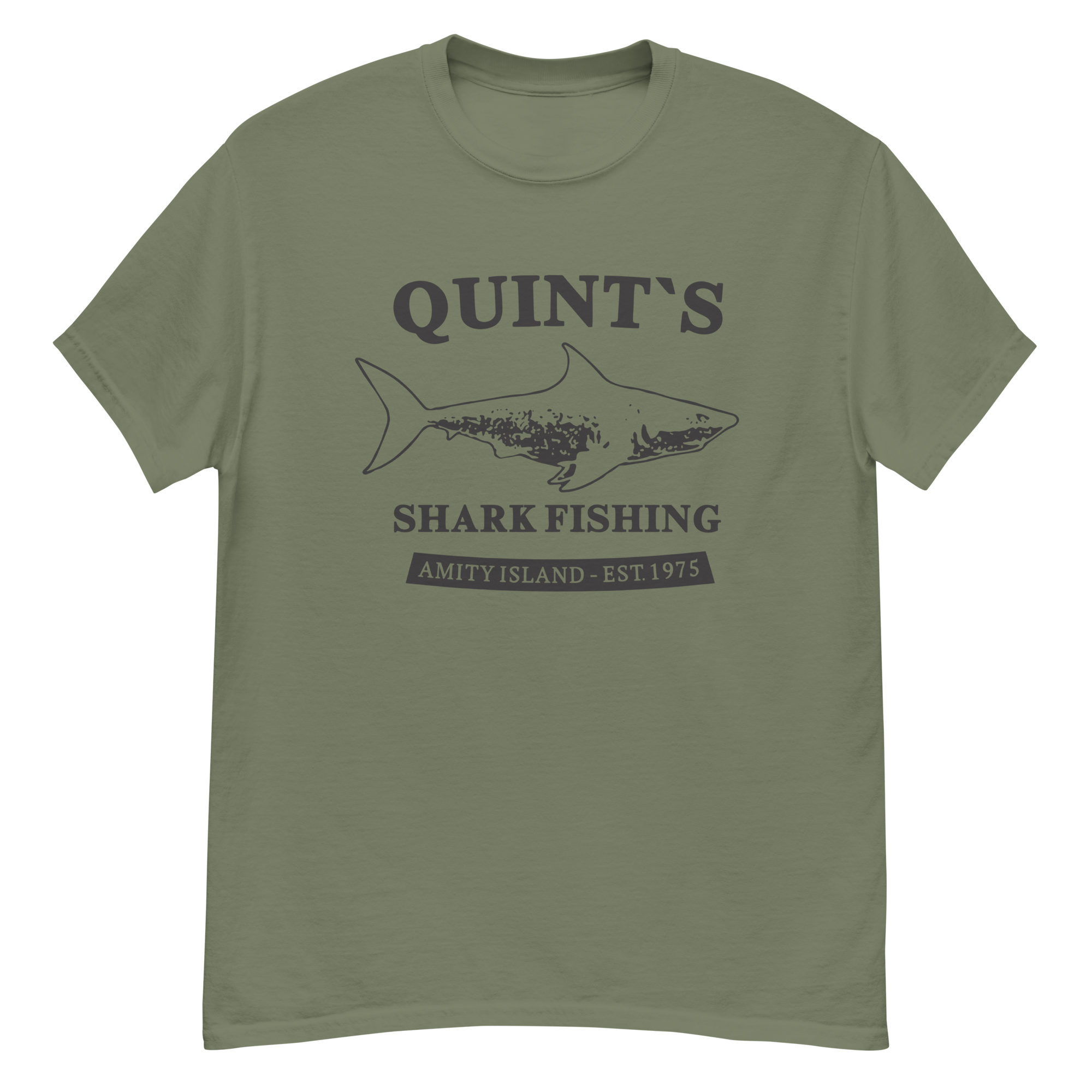 Funny Fishing Men's classic tee, Quint's Shark Fishing Established 197 –  Tasso Tees