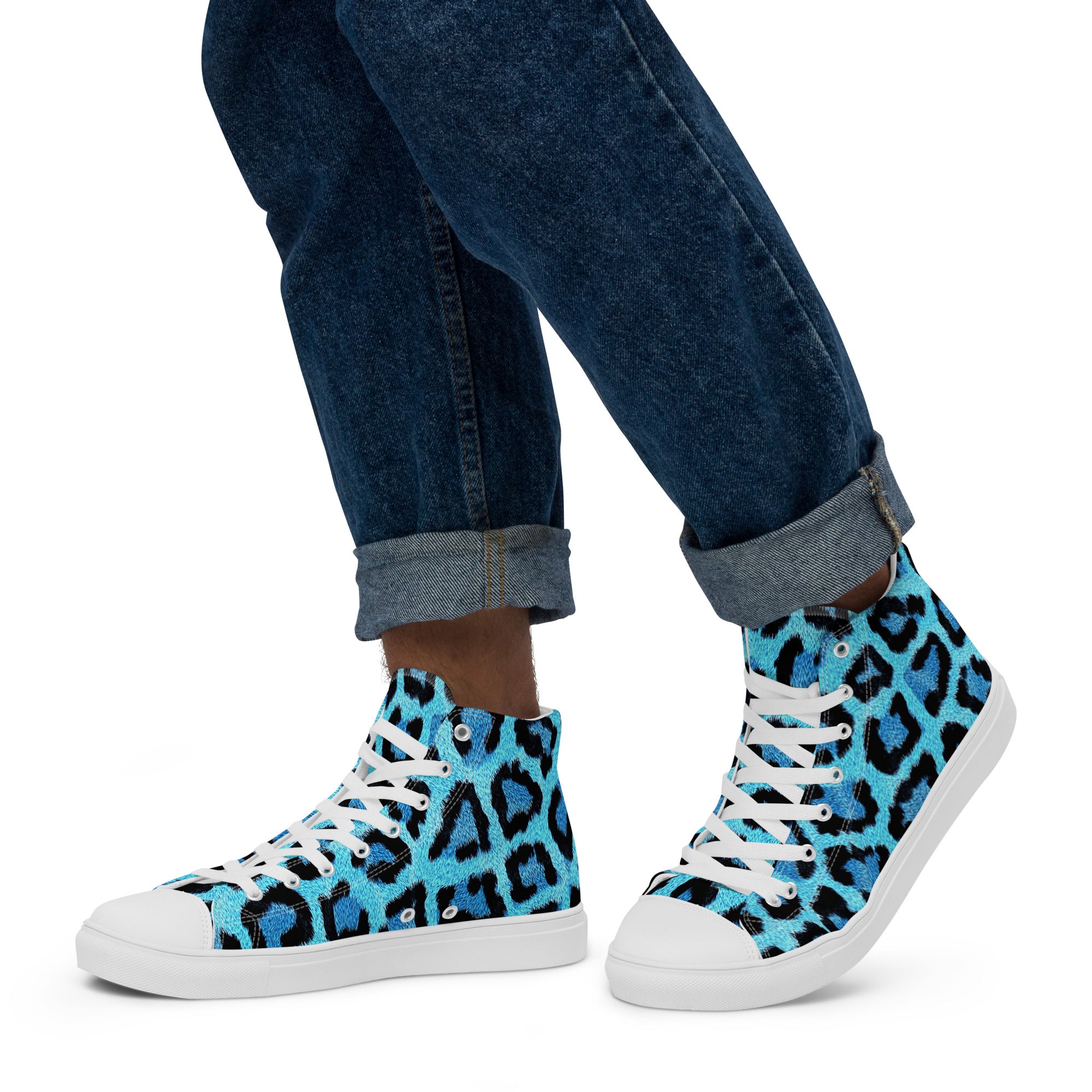 Men\'s Blue Leopard Skin Print high top canvas shoes, Men\'s Casual Canv –  Tasso Tees