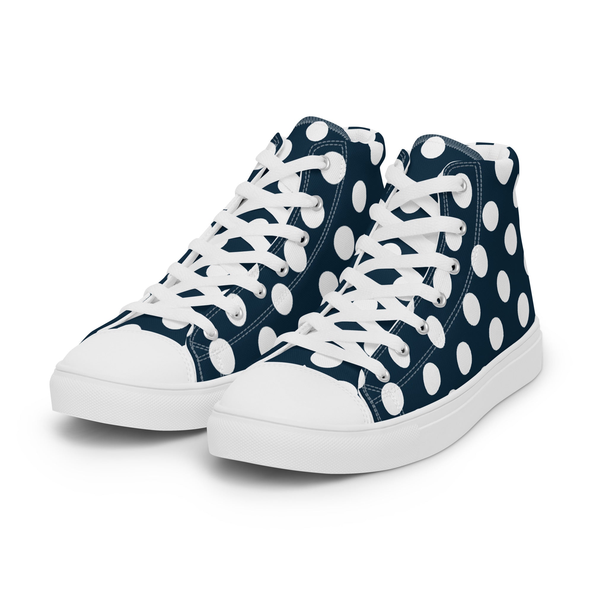 Blue with White Polka Dots Men’s high top canvas shoes