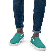 Load image into Gallery viewer, Teal Men’s slip-on canvas shoes, Aqua Blue Men&#39;s Shoes