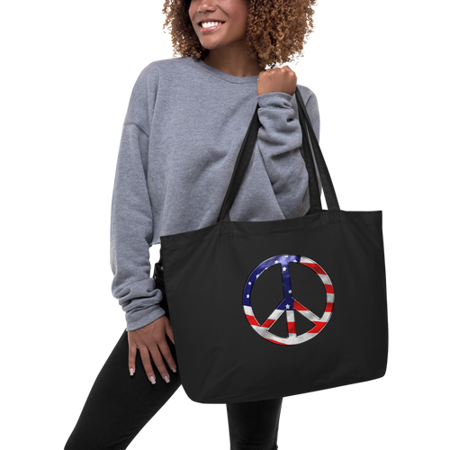 American Flag Peace Sign Large organic tote bag