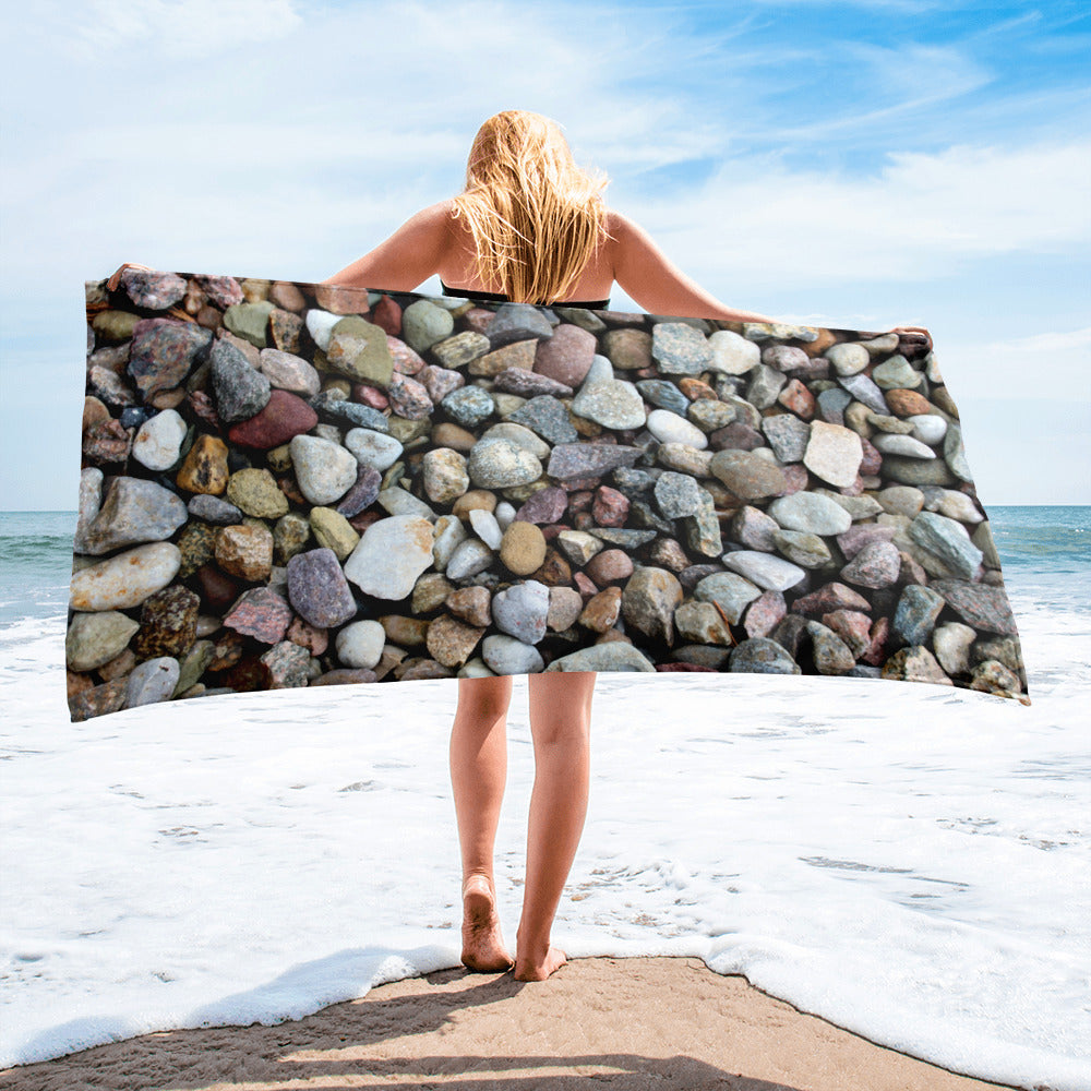 Bed Of Rocks Design Towel, Novelty Towels, Stones All Over Print, Funny Beach Towels