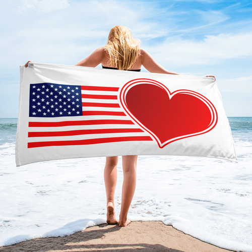 United States Flag & Heart Towel, Patriot's Towel, Proud American Design Towel