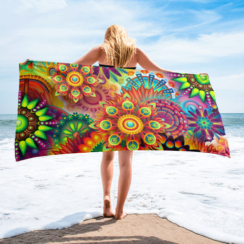 Abstract Art Design All Over Print Towel, Artistic Print Beach Towel, Colorful Bath Towel