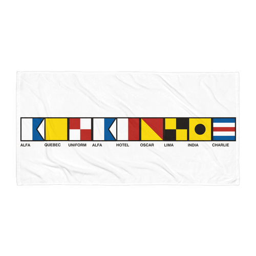 Aquaholic Spelled Out With Semaphore Flags Towel, Custom Boat Name Towels, Boat Gift, Nautical Gift