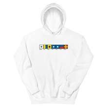 Load image into Gallery viewer, Skipper Spelled Out With Nautical Flags Unisex Hoodie, Gift For Sailor, Gift For Boater, Nautical Wear