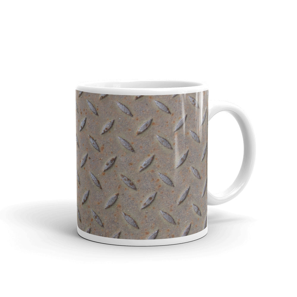 Diamond Plate Steel Design White glossy mug, Shop Mug, Funny Mugs, Industrial Mug