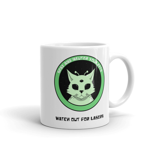 Space Cat White glossy mug, Funny Cat Mug, Gift For Veterinarians, Gift For Cat Lovers, Spay and Neuter Mug