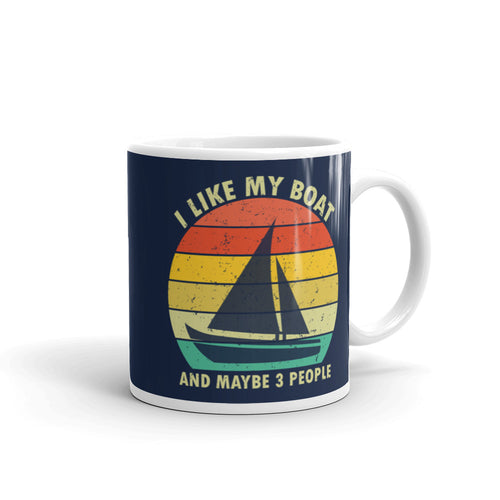 I Like My Boat And Maybe 3 People White glossy mug, Funny Nautical Coffee Mug, Gift For Boater, Gift For Sailor
