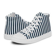 Load image into Gallery viewer, Blue and White Striped Women’s high top canvas shoes