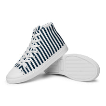 Load image into Gallery viewer, Blue and White Striped Women’s high top canvas shoes