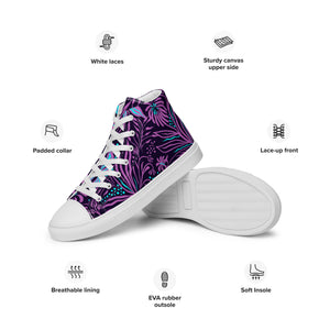 Purple Ocean Floral Print Women’s high top canvas shoes