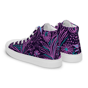 Purple Ocean Floral Print Women’s high top canvas shoes