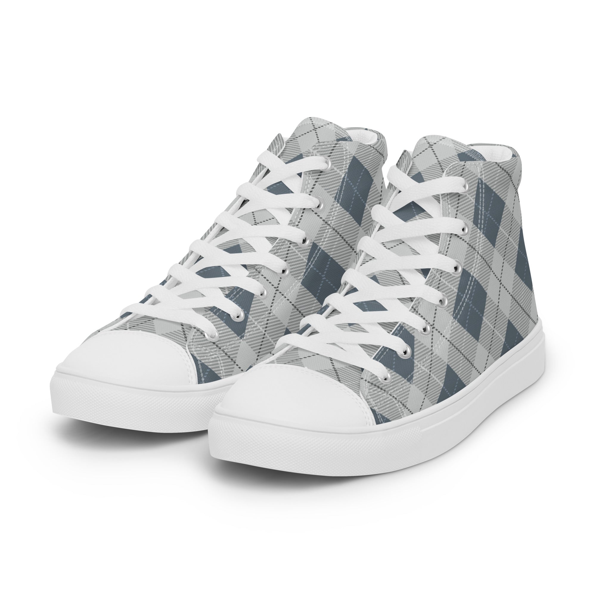 Women’s Blue Plaid High Top Canvas Shoes 9