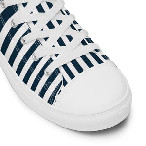 Blue and White Striped Women’s high top canvas shoes