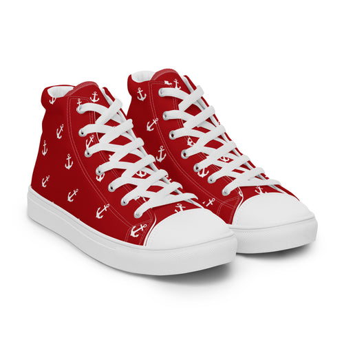 Women’s Red with Anchors Design high top canvas shoes