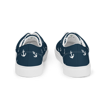 Load image into Gallery viewer, Blue With Nautical Anchors Women’s lace-up canvas shoes