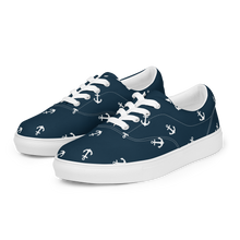 Load image into Gallery viewer, Blue With Nautical Anchors Women’s lace-up canvas shoes