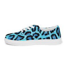 Load image into Gallery viewer, Women’s Blue Leopard Skin Print lace-up canvas shoes