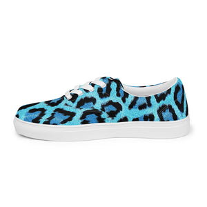 Women’s Blue Leopard Skin Print lace-up canvas shoes